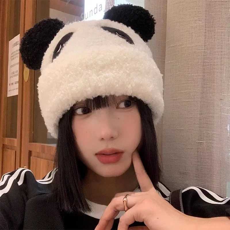 Winter cartoon panda hat for warm 2023 new fashion panda ear fur fluffy hat Sklies Beanies hat warm winter warm thick hat X241023