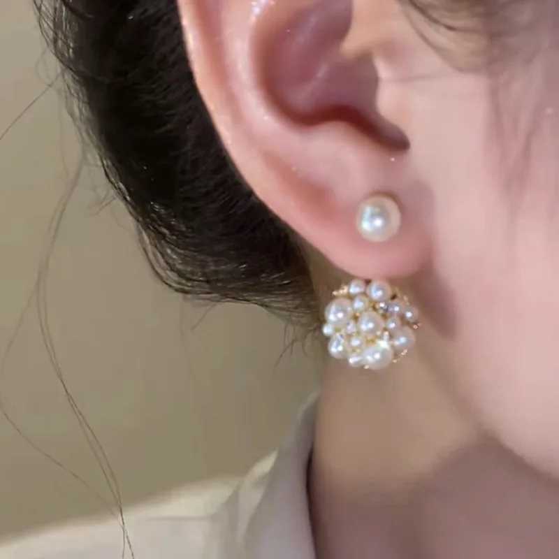2023 New French Retro Imitation Pearl Ball Stud Earrings For Women Fashion Jewelry Elegant Simple Accessories Gifts WholesaleX241023