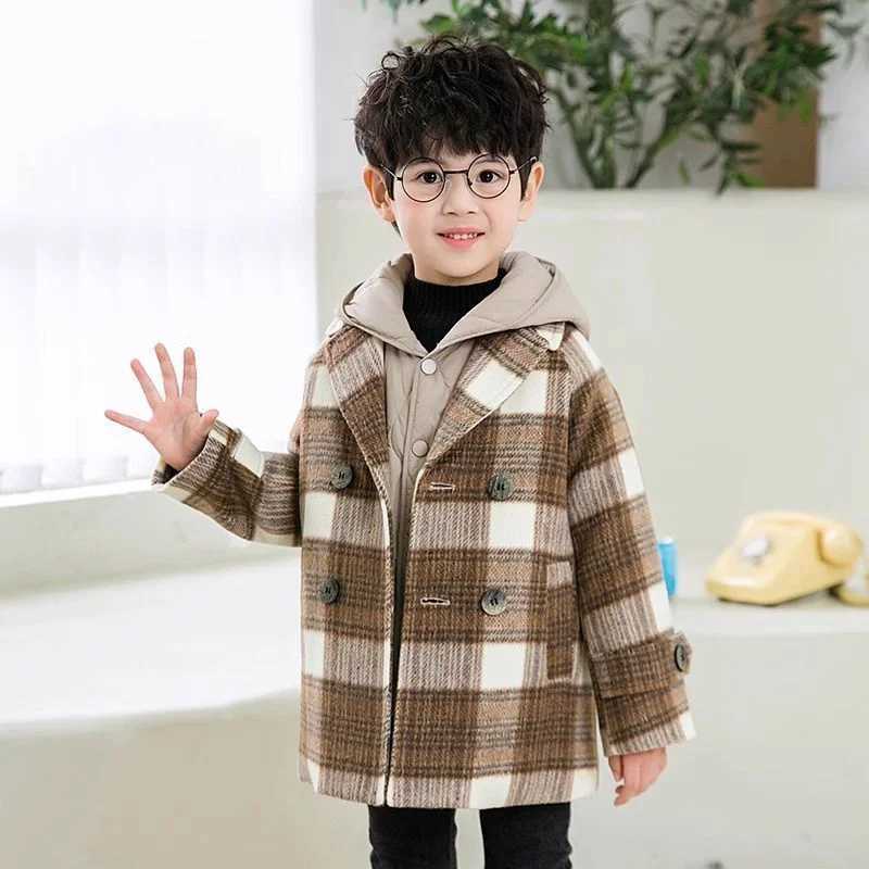 Mens wool jacket windproof jacket 2024 elegant warm thick autumn winter cotton school childrens clothing W241023
