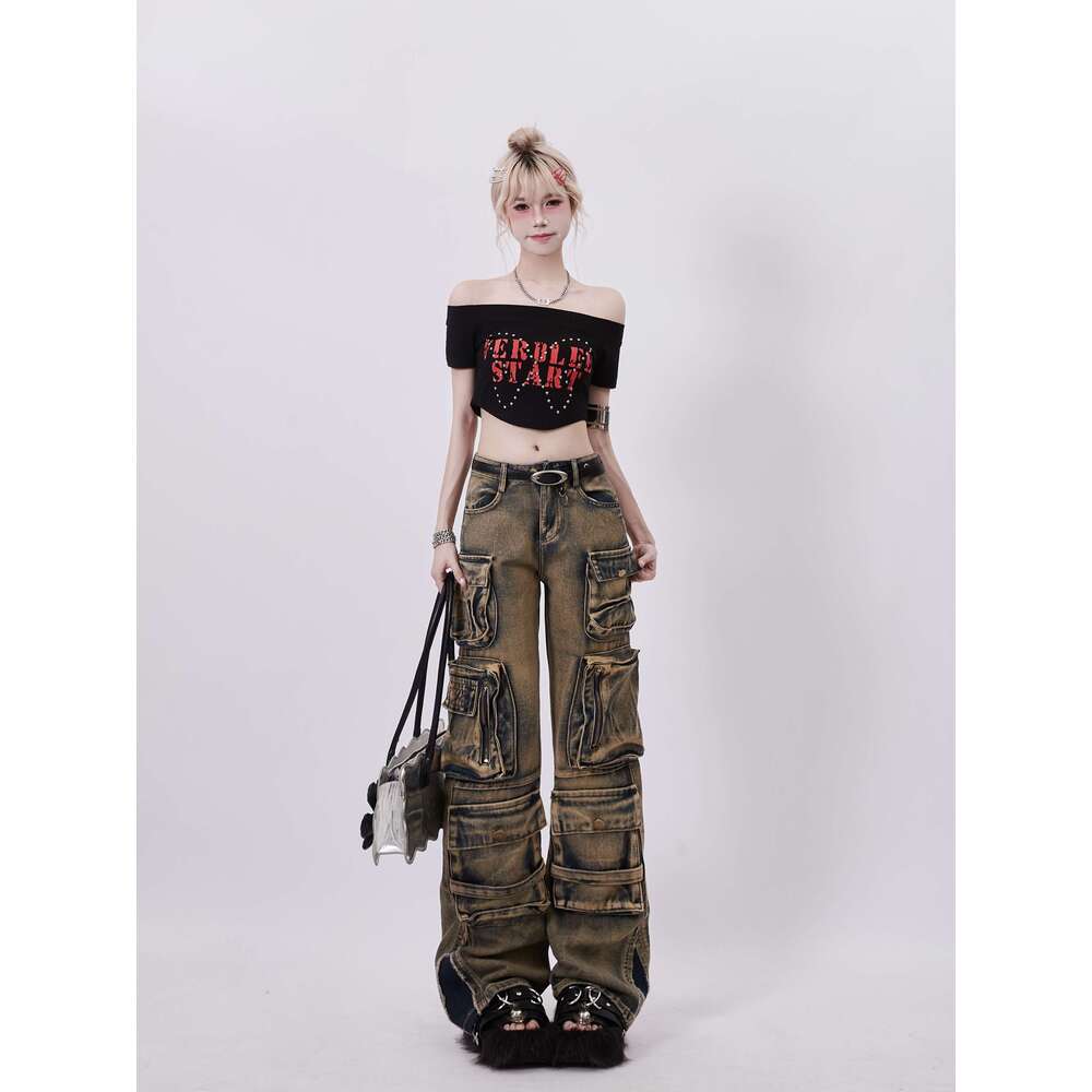Women's Y2k Baggy Cargo Jeans Haruku Denim Trousers Aesthetic Punk Jean Pants Vintage Japanese 2000s Style Trashy Clothes 2024