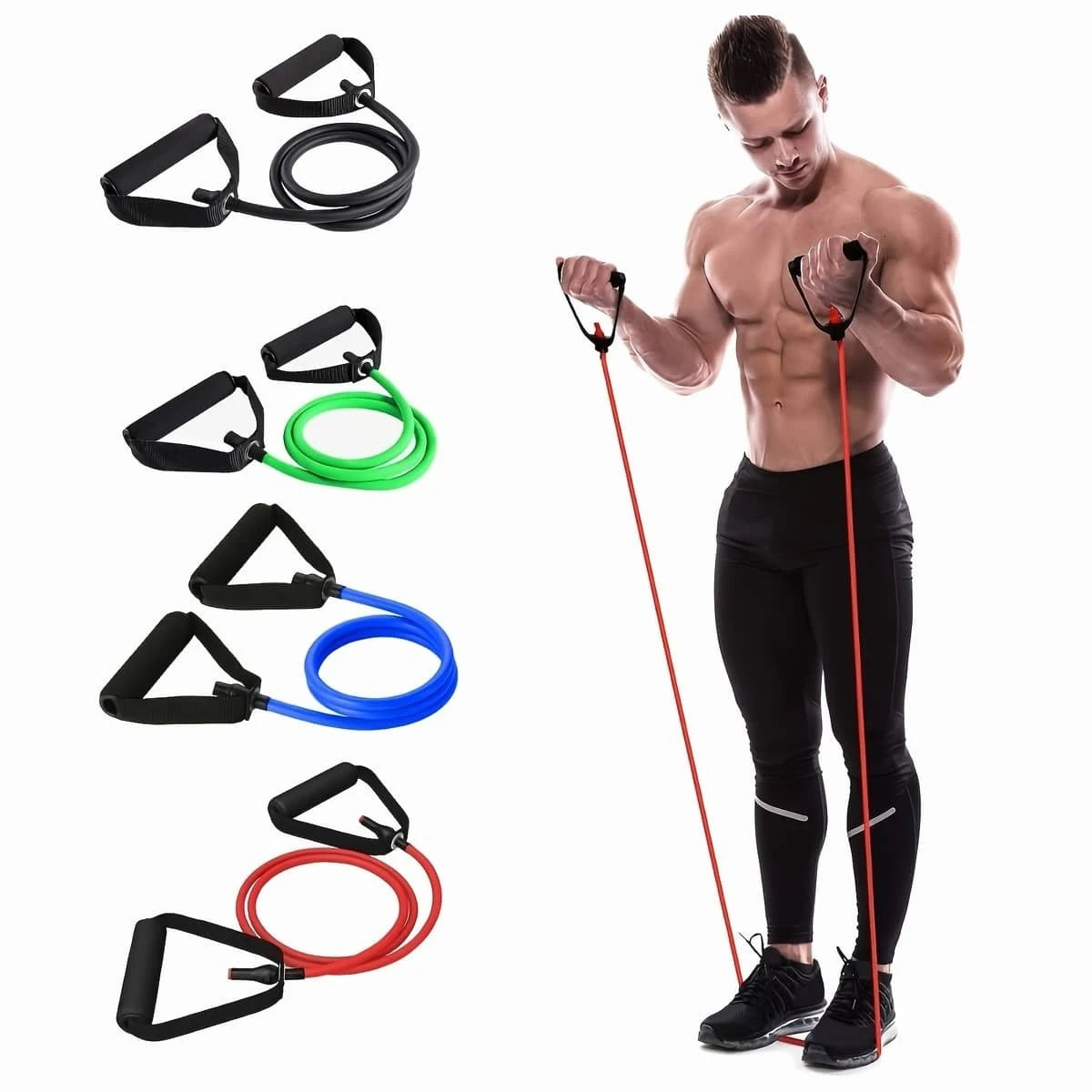 1pc 5 Levels Resistance Bands suitable Beginner With Handles Yoga Pull Rope Elastic Fitness Exercise Tube Band For Home Workou 241024
