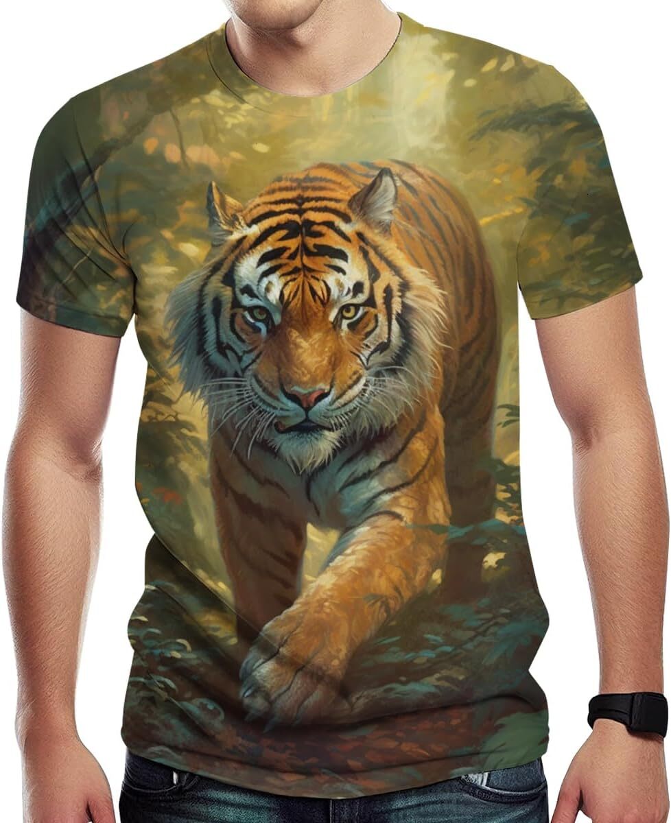 Mens T shirt Men's Tiger Print T Shirt 3D Print Cool Casual Tee Top tee Casual tops summer clothes Fashionable and cool