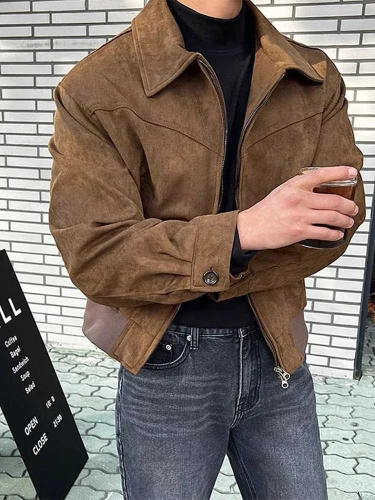 Mens Short Bomber Jacket 2024 Spring Vintage Y2k Collar Zipper Pocket Windproof Coat Coats Luxury High Quality Coat Strtwear X241023
