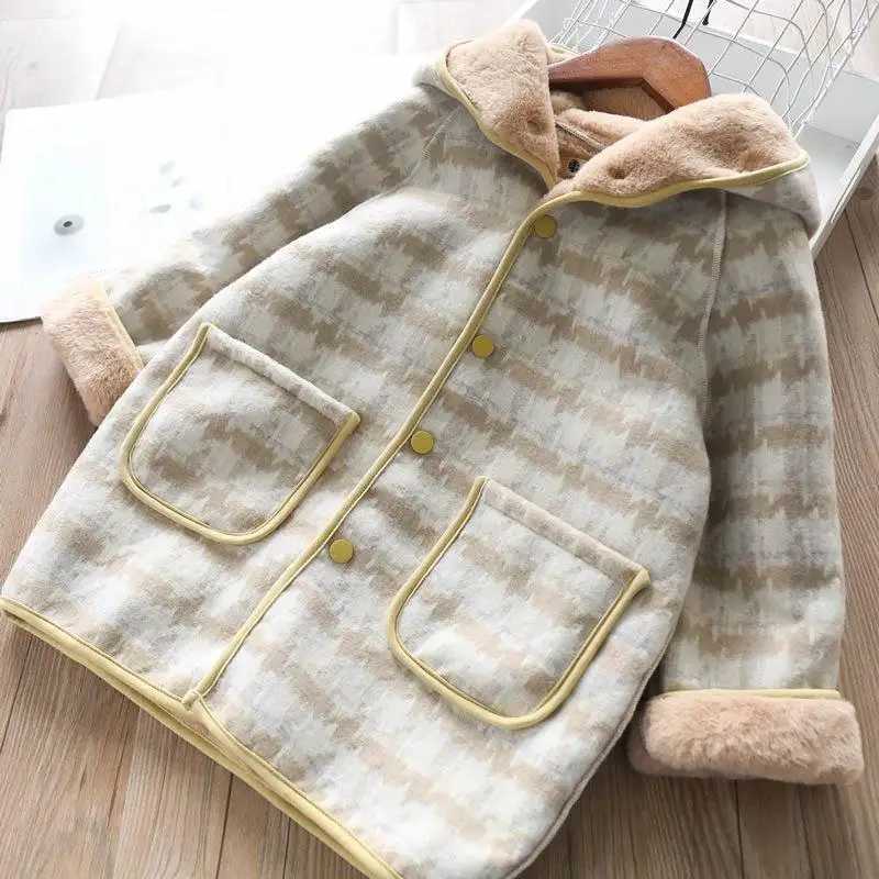 Childrens plain woolen coat 2023 new winter warm plush thick single corset large pocket design jacket W241023