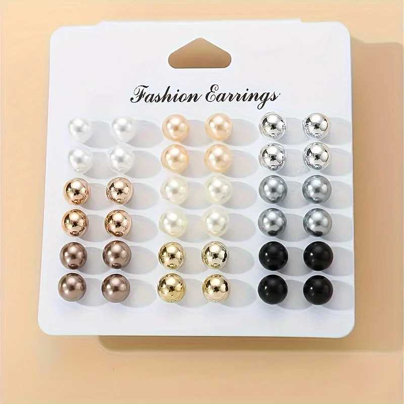 18 pairs of elegant multi-color imitation pearl stud earrings Korean charm ball bead earrings womens trend party jewelry set W241023