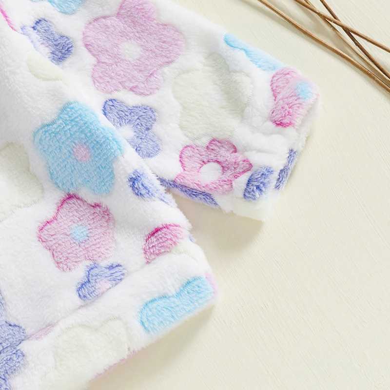 Pudcoco Childrens Girls Wool Jacket Lightweight Flower Printed Winter Warmth 1/2 Zipper Long Sleeve Baby Autumn Coat W241023