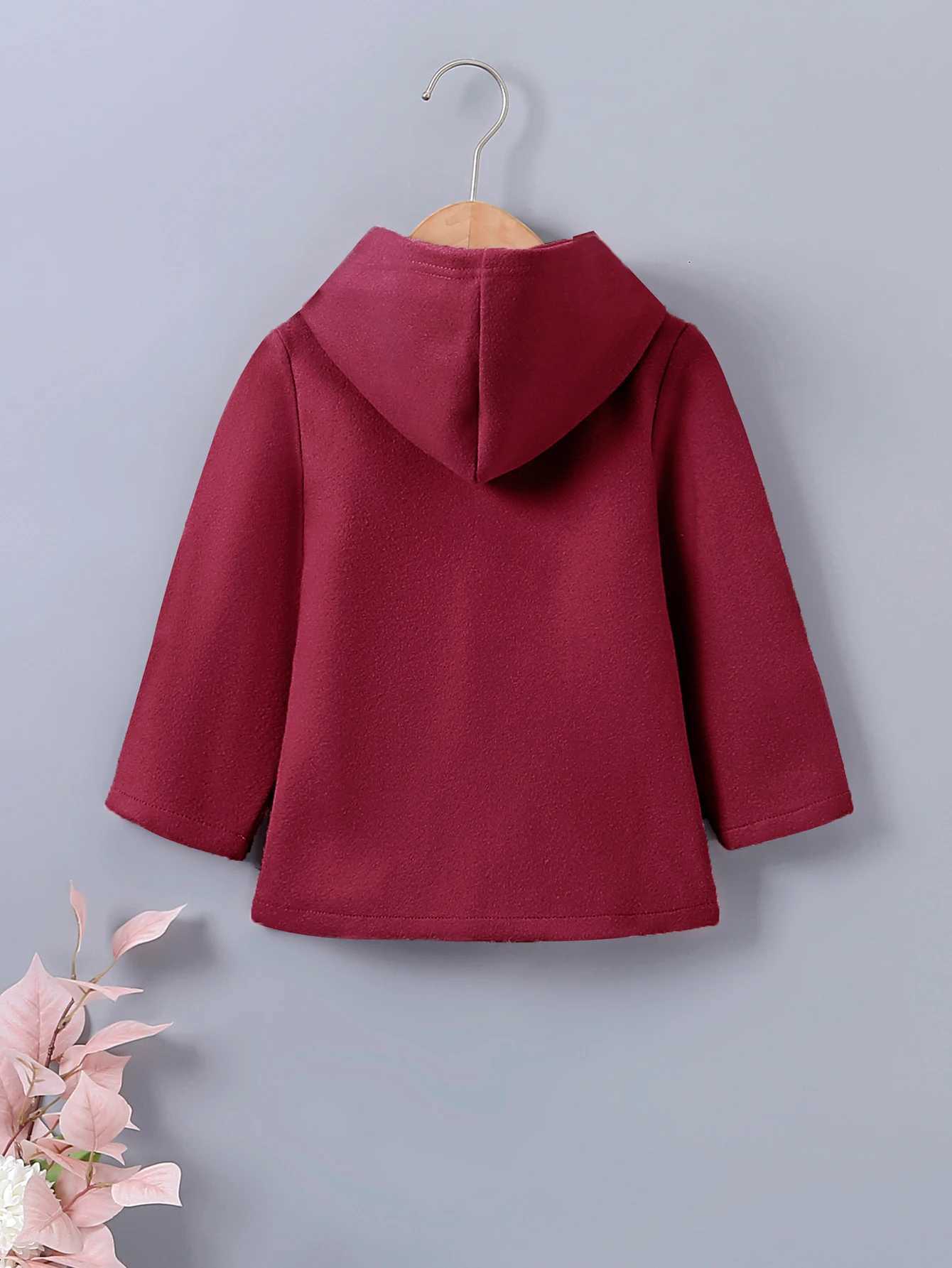 Winter long sleeved solid color single chest hooded long sleeved wool jacket suitable for small and medium-sized girls W241023