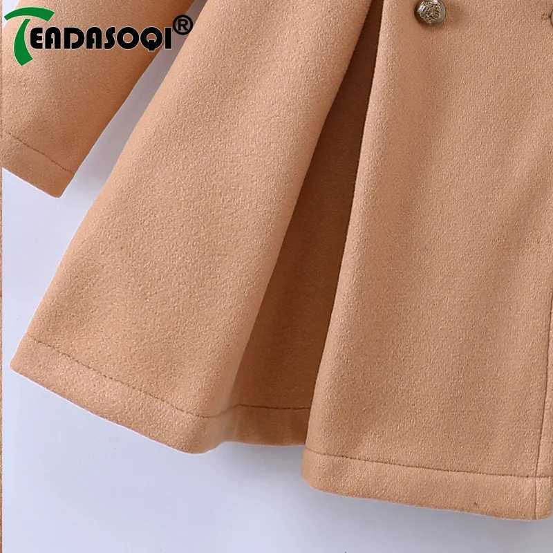 Casual wool coat jacket 5-10Y winter girls clothing long sleeved lapel double-layer childrens wool coat girls clothing W241023