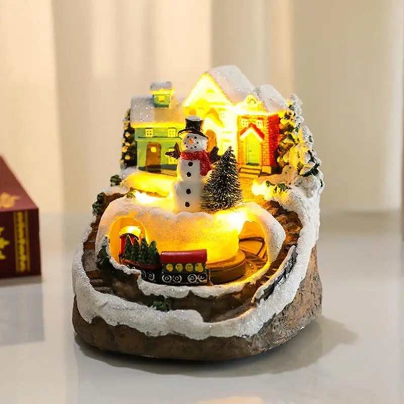 House Countryside Rotating Train Scene Battery Powered LED Lighting Decoration Creative Christmas Gifts 241024