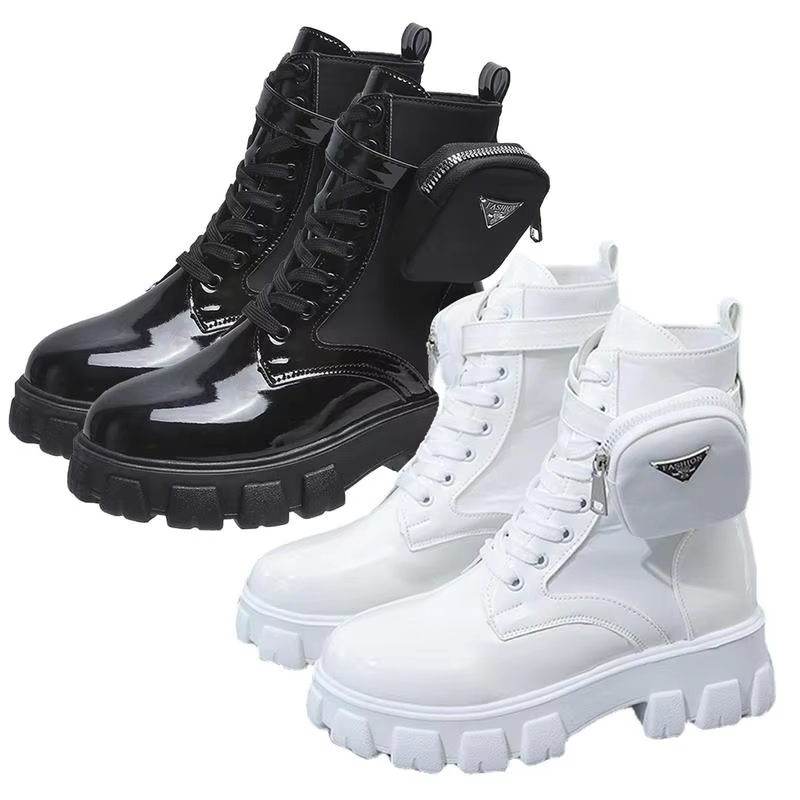 Designer Bright Top Thick Platform Winter Women's Lace-Up Combat With Pocket Mid-Calf For Women's Cold Weather Ankle Boots