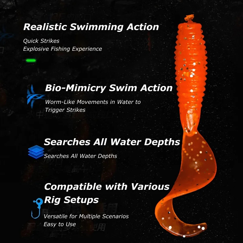 Wondersee 50PCS Soft Bait Worm Fishing Lure 25mm 30mm 35mm PVC Bionic Coiled Tail Moggot Grub Wobblers Carp Swimbait 241024