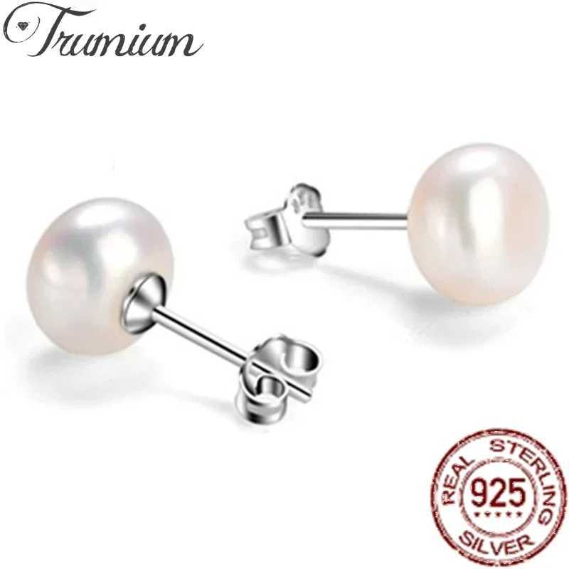 Trumium% 925 sterling silver handmade freshwater natural pearl earrings suitable for women high-quality and simple pearl earrings W241023
