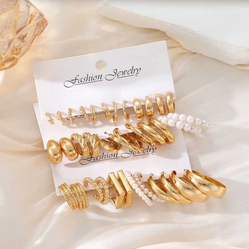 36 piece geometric C alloy pearl earring set suitable for European and American women gold ring earrings holiday party jewelry gifts W241023