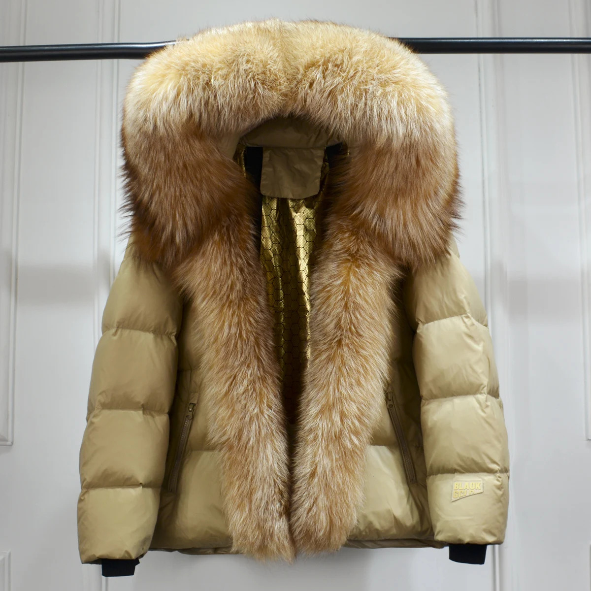 Janveny large natural silver fox fur collar hooded fashion park short inflatable jacket womens 90% white duck down jacket 241023