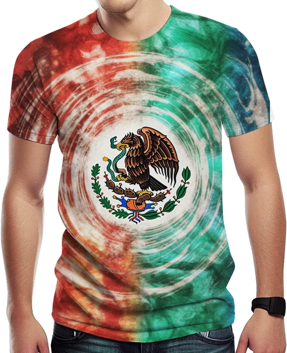 Mens T shirt Men's Tie Dyeing Style T Shirt 3D Mexican Flag Print Cool Casual Tee Top tee Casual tops summer clothes Breathable and stylish