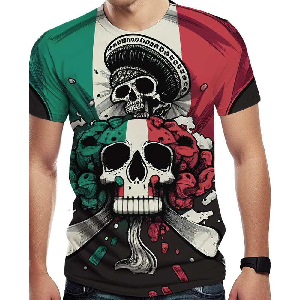Mens T shirt Men's Short Sleeve cool Mexican Flag Creative Novelty T-shirt Casual tops summer clothes Breathable and stylish