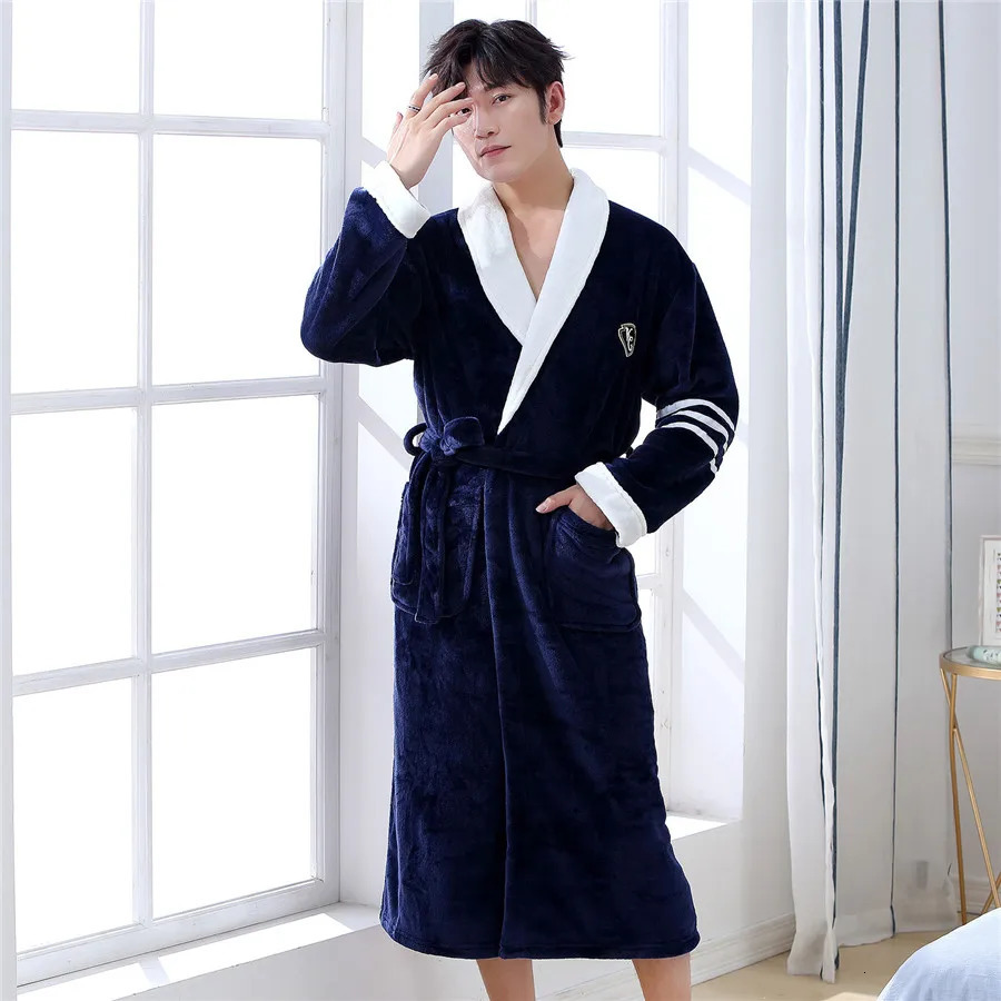 Large size 3XL flannel robe kimono bathroom gown winter coral fleece pajamas loose and thick home textile casual wear 241023