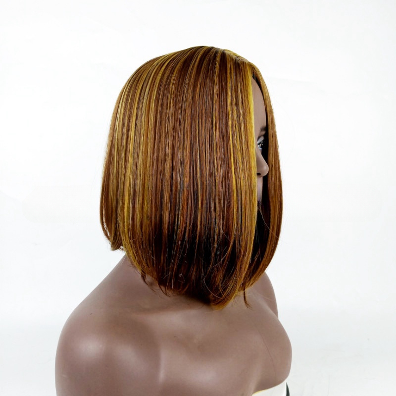 Women's wigs short straight BOBO head golden brown gradient wigs synthetic wigs