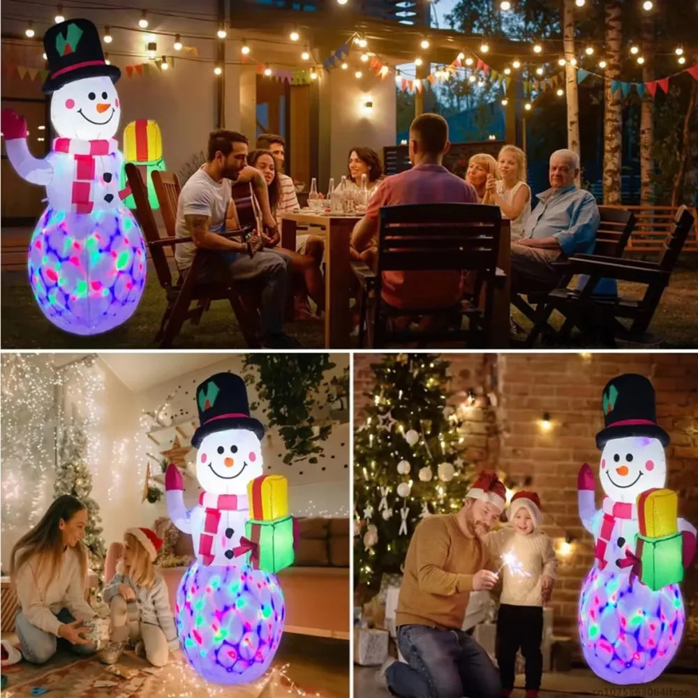 1.5M Christmas inflatable snowman with colorful rotating LED lights outdoor decoration Christmas gift party Year indoor decoration 241024