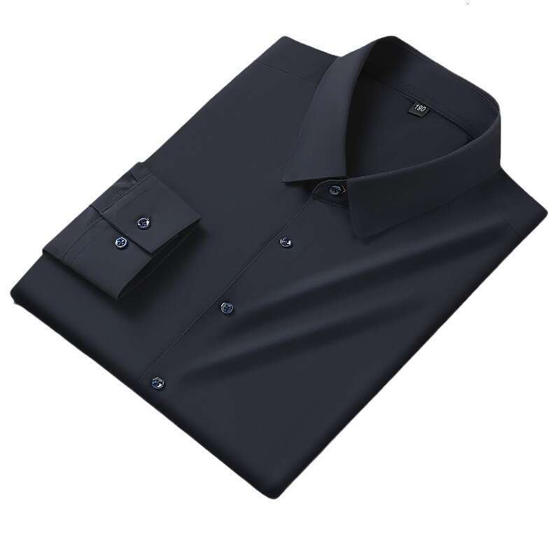 Cross border plus size men's high elasticity solid color long sleeved shirt, spring and autumn new style, fat guy business casual versatile shirt