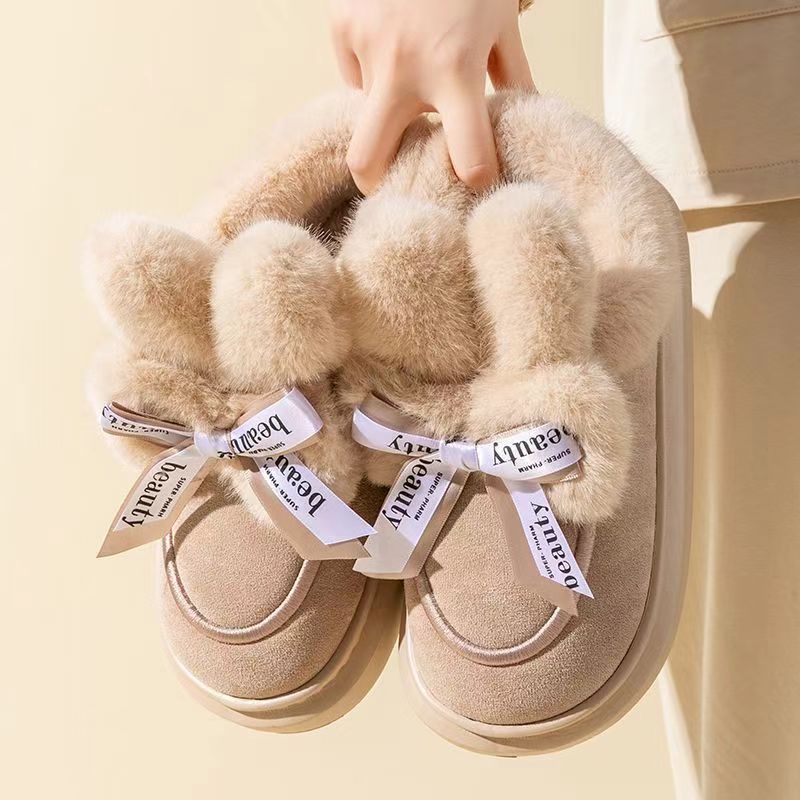 Women's Winter Cotton Slippers | Indoor Outdoor Warm Flat Bottom Cute Style, Brown/Khaki 5c93