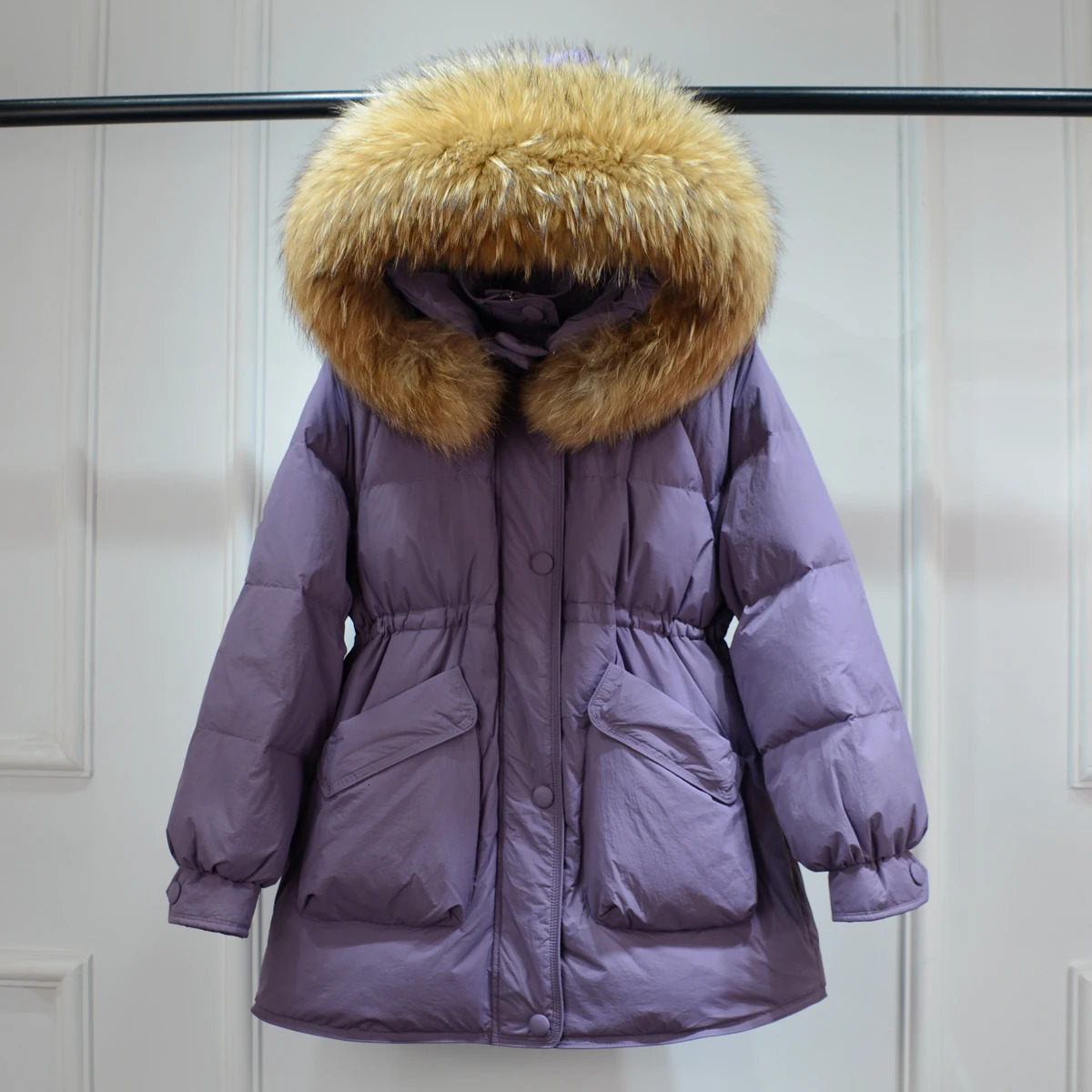 Winter Dazhen Raccoon Fur Hooded Duck Down Filled Jacket Womens Loose Waterproof Inflatable Jacket Thickened Warm and Soft Park 241023