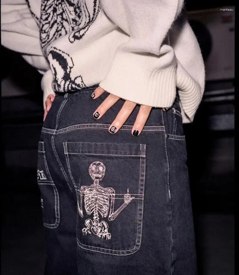 Men's Jeans Y2K Baggy Harajuku Skeleton Embroidery High Quality Sweatpants Vintage Men Women Hip Hop Streetwear Casual Wide Leg Pants