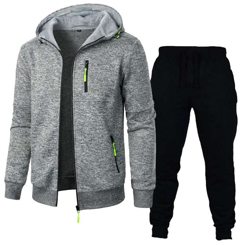 Mens long sleeved sportswear mens zipper hooded set oversized warm jacket jacket outdoor track and field wear mens streetwear 2-piece set 241024