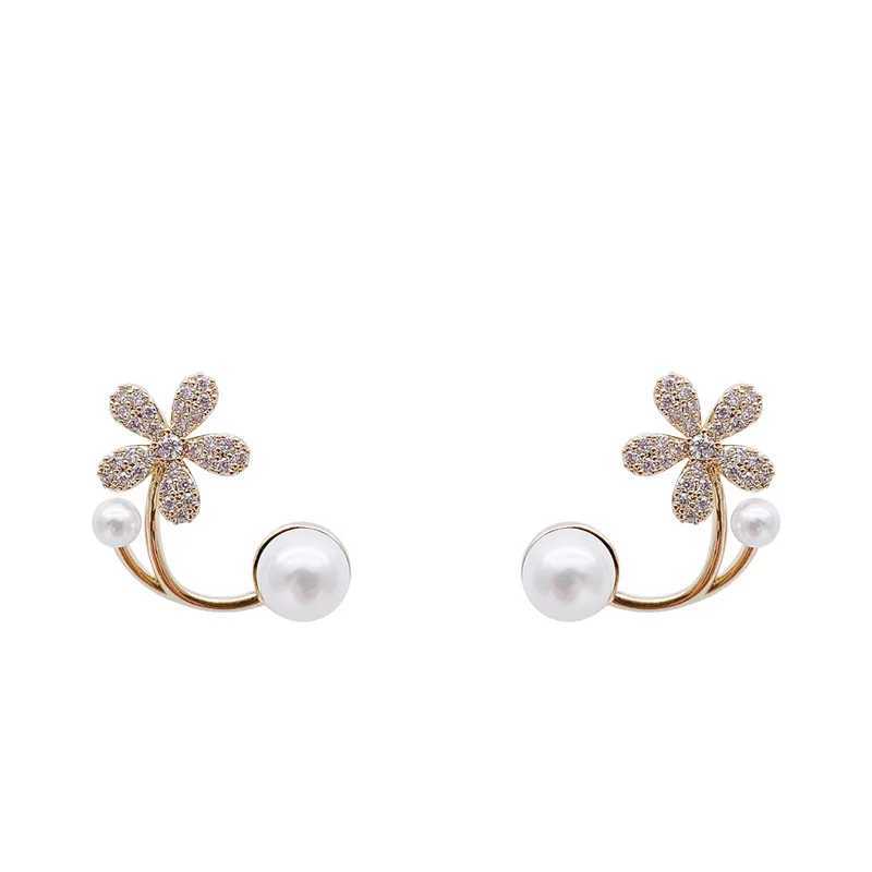 New Korean Light Luxury Imitation Pearl Flower Stud Earrings For Women Fashion Crystal Elegant Jewelry Party GiftsX241023