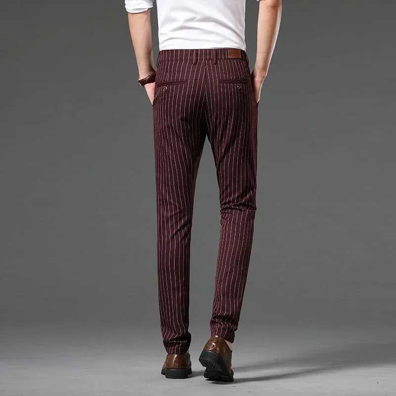 Autumn Stripe Trousers Men Formal Work Business Red Grey Blue Black Slim Fit -free Office Luxury Suit Pants 30-38X241023