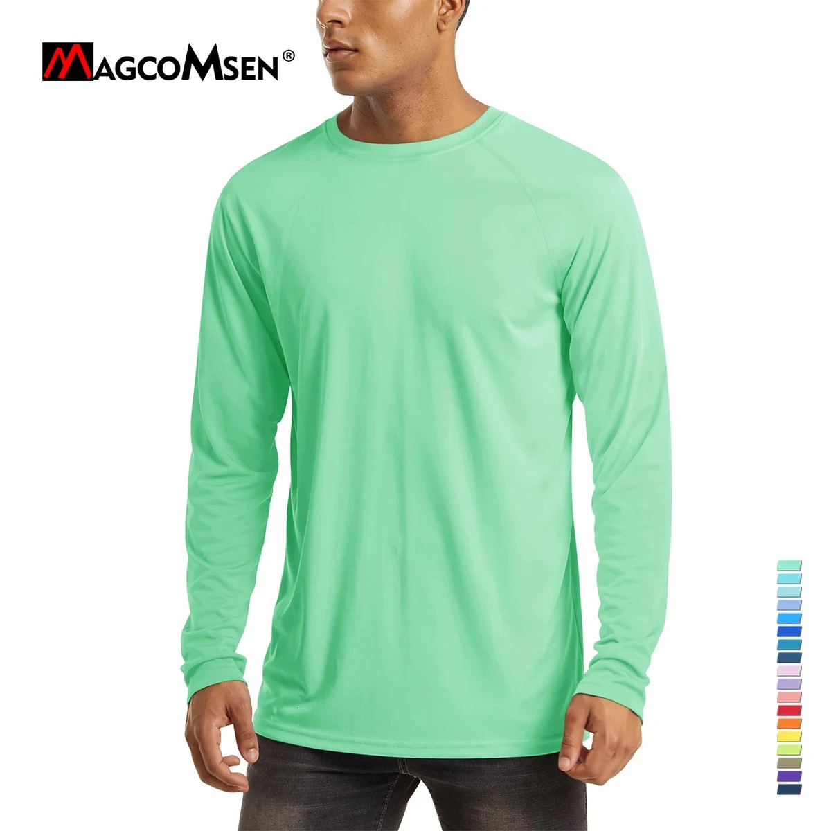 MAGCOMSEN Mens UPF 50Long Sleeve UV resistant T-shirt Summer Quick drying Fishing Sunscreen Sweatshirt Running Roller Top 241024