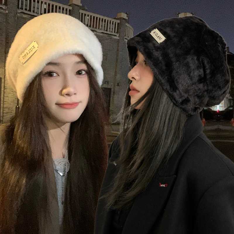 Plush bean hat warm girl warm Y2K solid bag knitted Sklies hat outdoor cold anti bean hat Fem Gorros hat X241023
