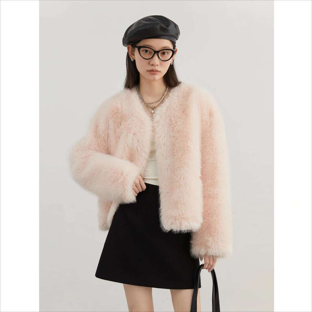 CHIC VEN Women Coats Single Breasted Loose Casual New V-Neck Faux Fur Jacket Warm Short Female Overcoat Autumn Winter 2024
