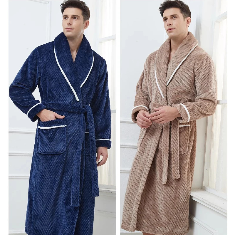 Winter thick coral fleece mens pajamas long robe warm flannel pajamas sexy couple bathroom loose home wear casual clothes 241023