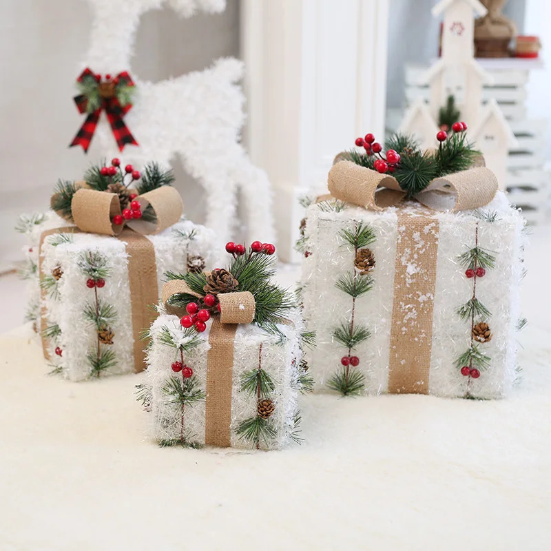 3pcs box LED three piece set family scene layout el window decoration gift props Christmas iron art navidad 241024