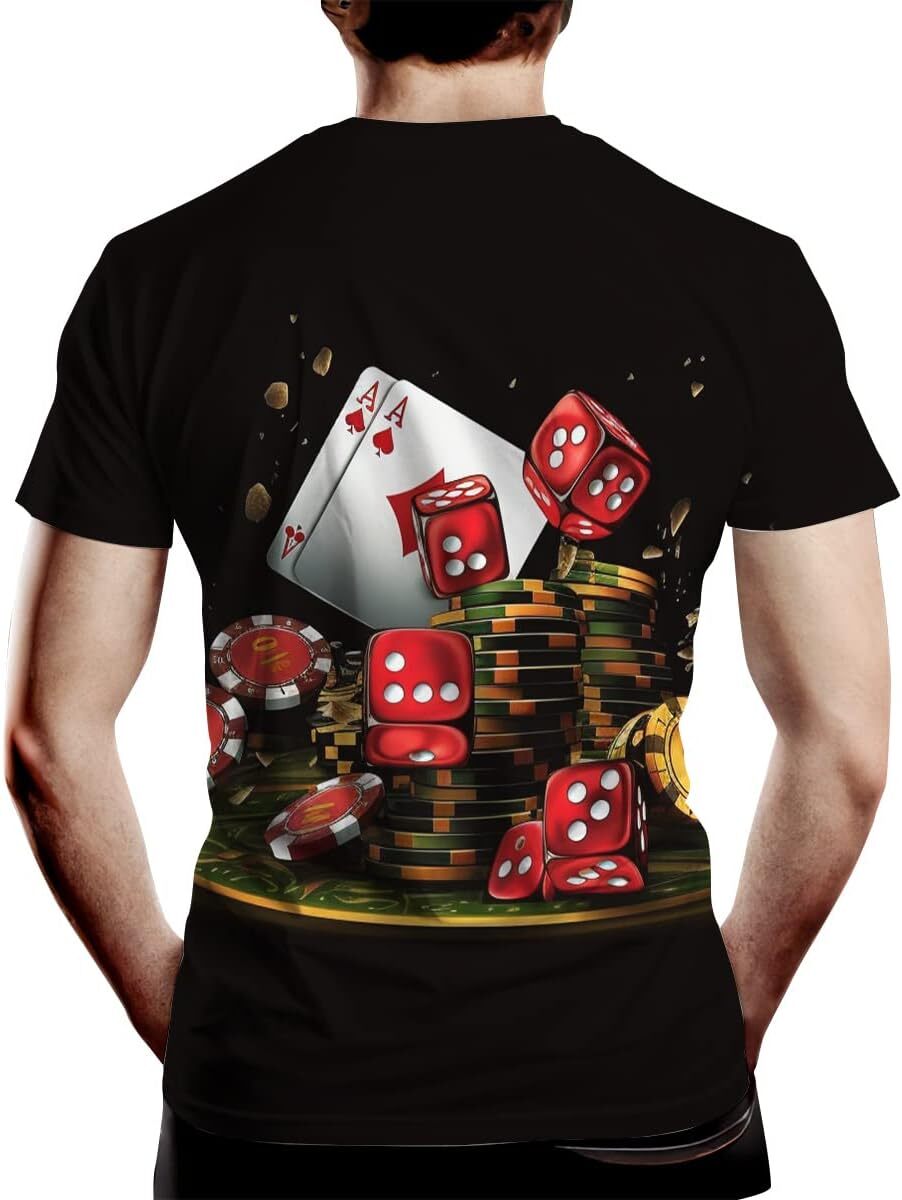 Mens T shirt Casino Chips and Poker Print T-Shirts Casual Novelty Top for Casual tops summer clothes breathable