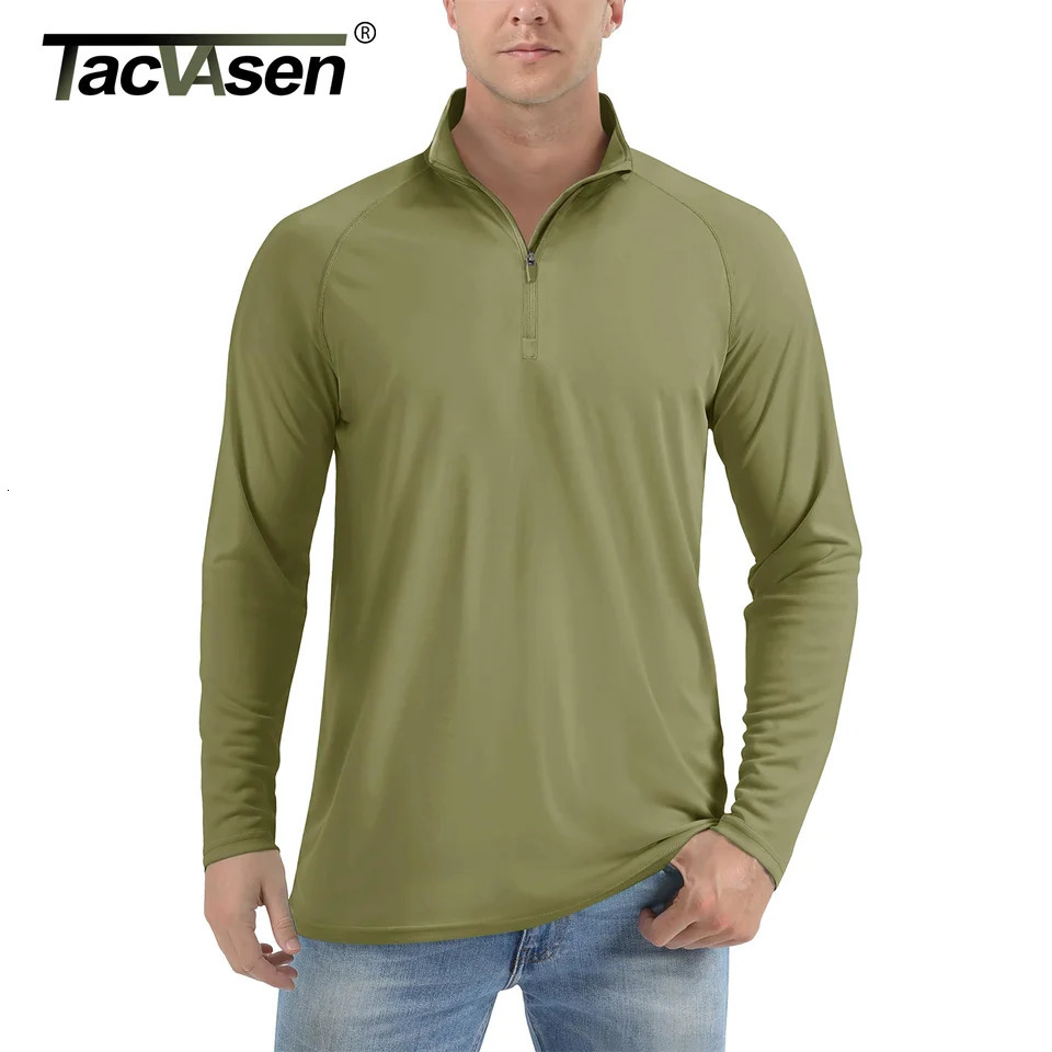 TACVASEN UPF 50Mens 1/4 Zipper UV Protective Long Sleeve T-shirt Fishing and Hiking Performance T-shirt Zipper Top 241024
