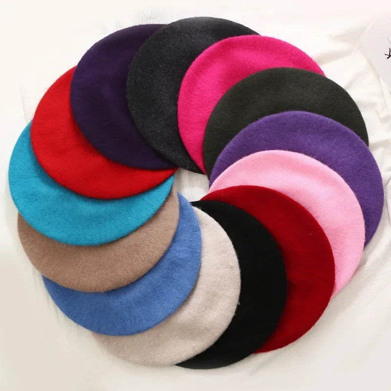Women Wool Berets French Artist Style Warm Winter Beanie Hat Retro Plain Beret Solid Color Elegant Lady All Matched Autumn Caps 241010