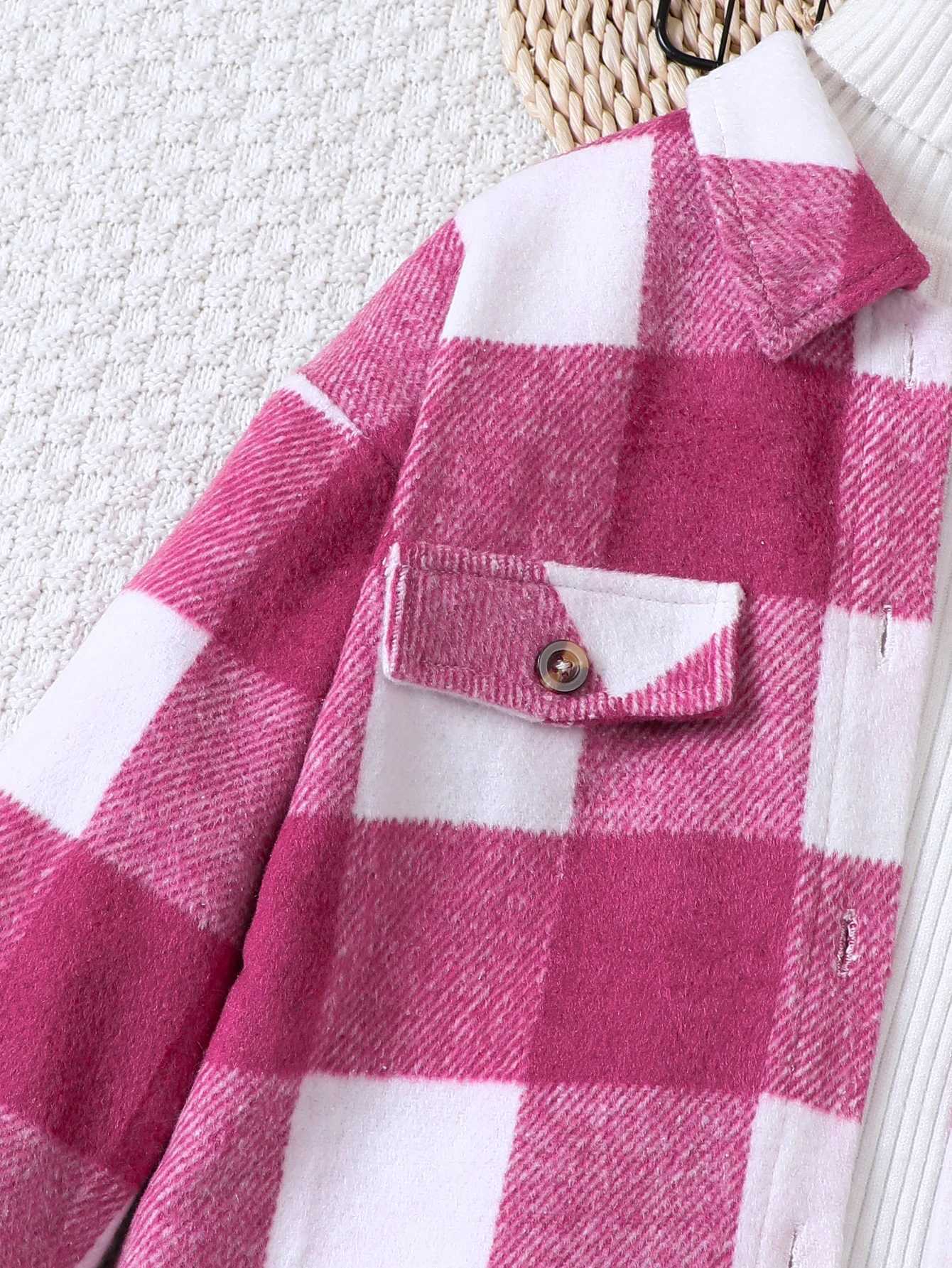 New casual thick plaid wool long jacket for girls in autumn and winter W241023