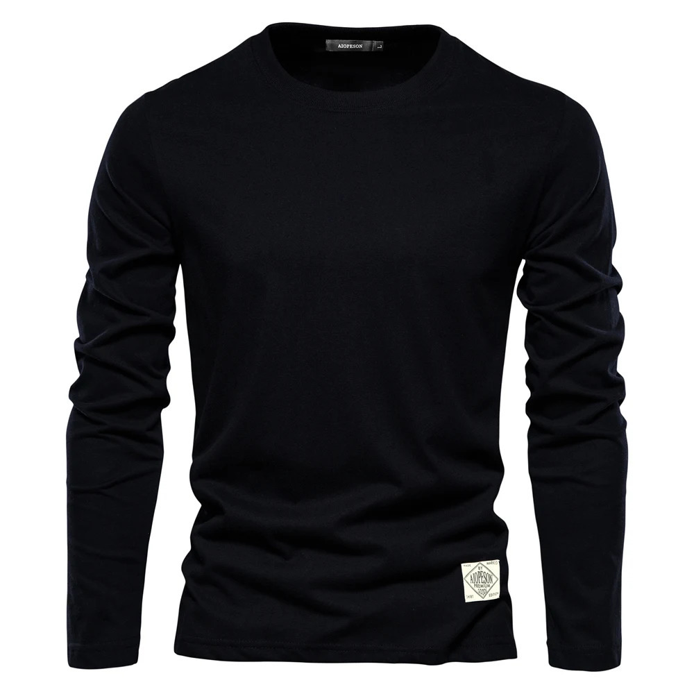 Spring/Summer Long Sleeve Mens T-shirt 100% Pure Cotton Solid Color Casual Sports Classic Top High Quality T-shirt 241023