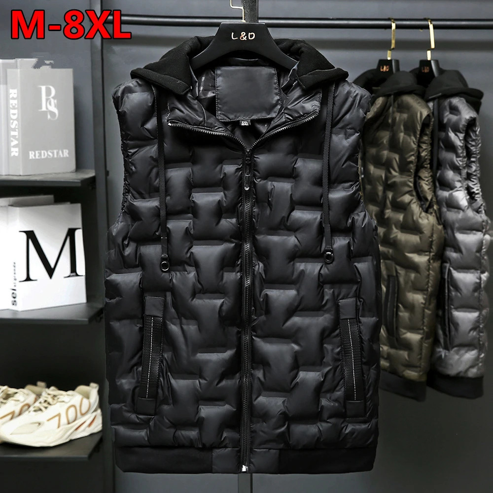 autumn mens cotton vest jacket sleeveless down jacket mens casual vest jacket Plus size 8XL 241023