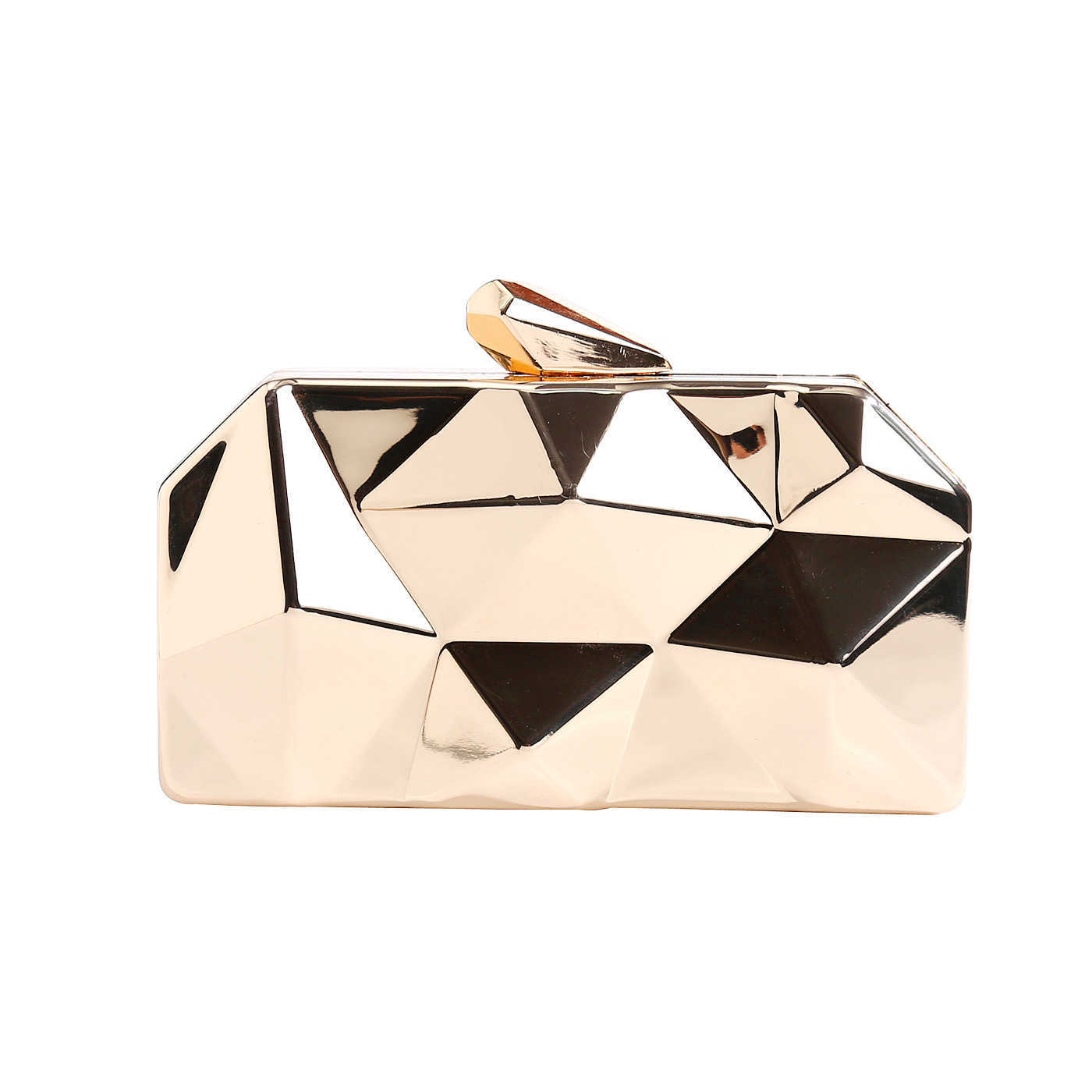 CMM New Fashion Diamond Iron Box Dinner Bag Womens Hand Grab Bag Metal Chain Evening Bag