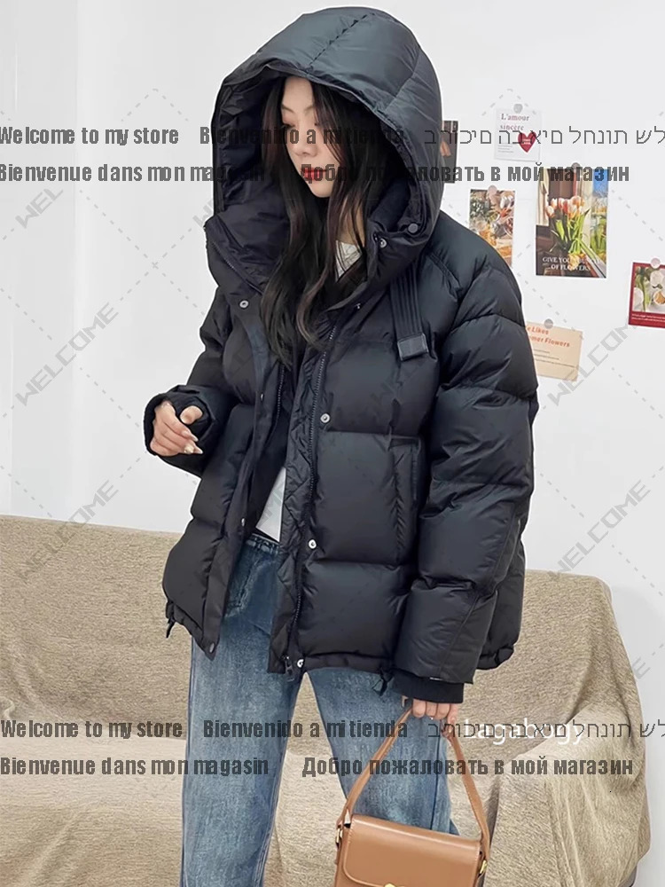 winter womens hooded inflatable jacket 90% white duck thick short jacket womens casual jacket 241023