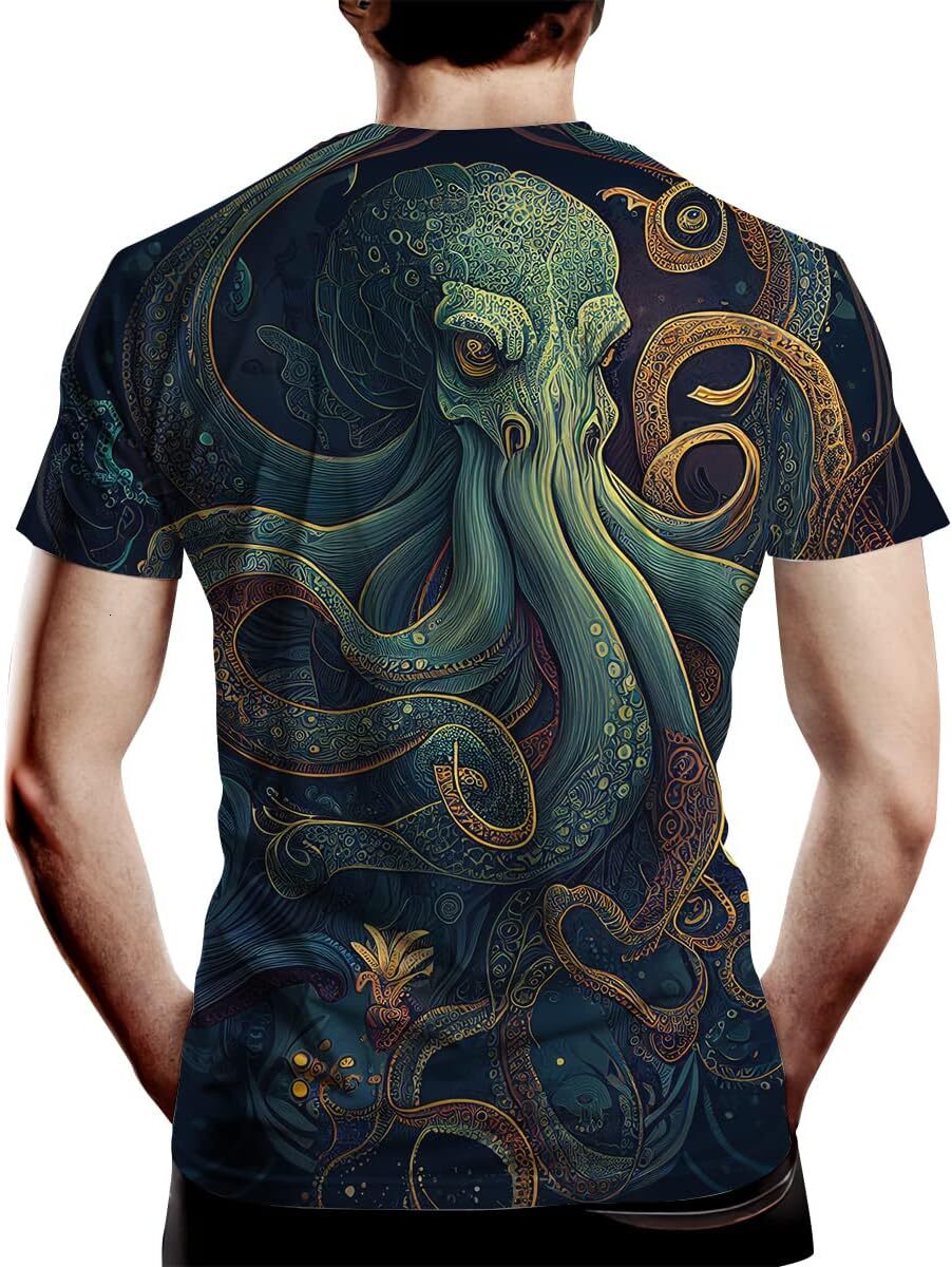 Mens T shirt Men's Novelty T Shirt,Octopus Graphic in Front and Back tee Casual tops summer clothes trend Fashionable and cool