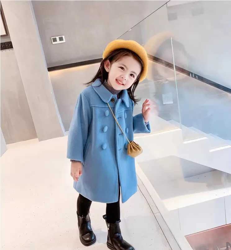 Childrens medium length wool cotton coat 2024 winter girl baby Korean thick double-layer warm casual jacket W241023
