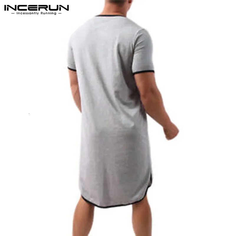 INCERUN mens patch work pajamas summer short sleeved V-neck mens loose and comfortable mens casual solid evening gown plus size 241023