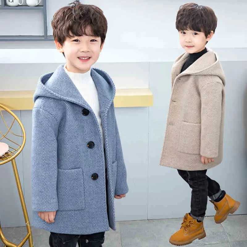 Winter wool jacket for boys new 2023 Korean version fashionable thick handsome medium to long keeping warm casual childrens clothing W241023