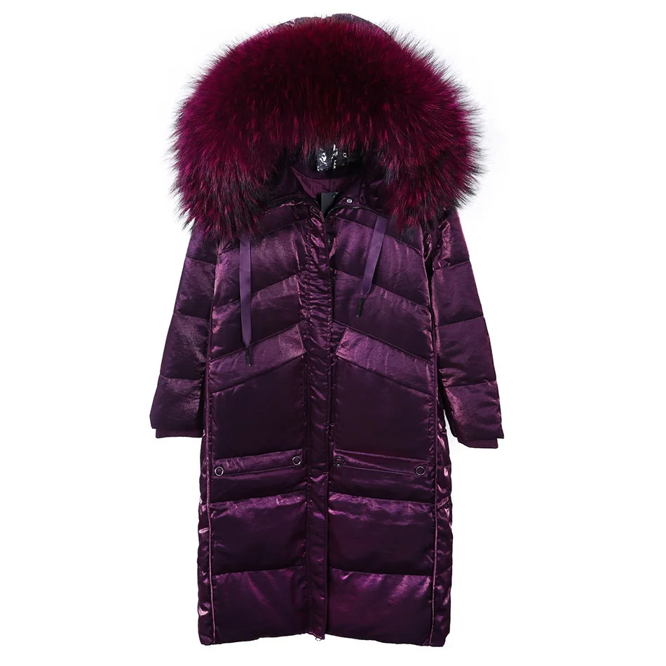 Maomaokong Womens Winter Down Jacket Womens Natural Raccoon Big True Fox Fur Collar Coat Womens Parkas X Long Down Coat 241023