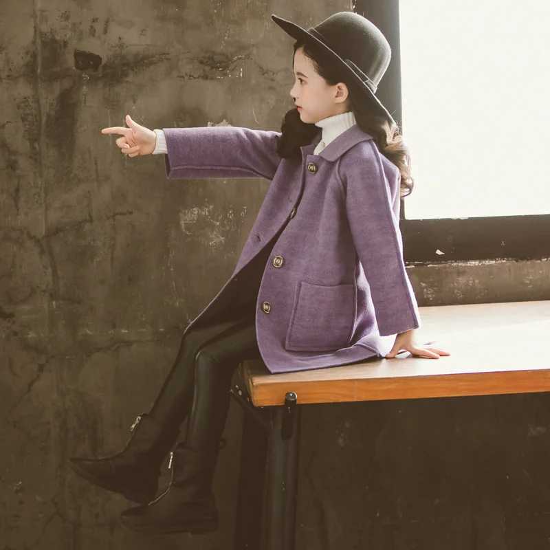 Long wool girl jacket childrens autumn warm coat childrens casual wool coat W241023