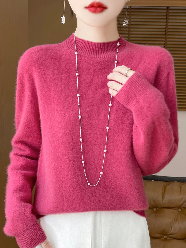 Autumn Winter Womens Sweater 100% Merino Wool Collar Knitted Fabric Womens Long Sleeve Cashmere Dress 241024